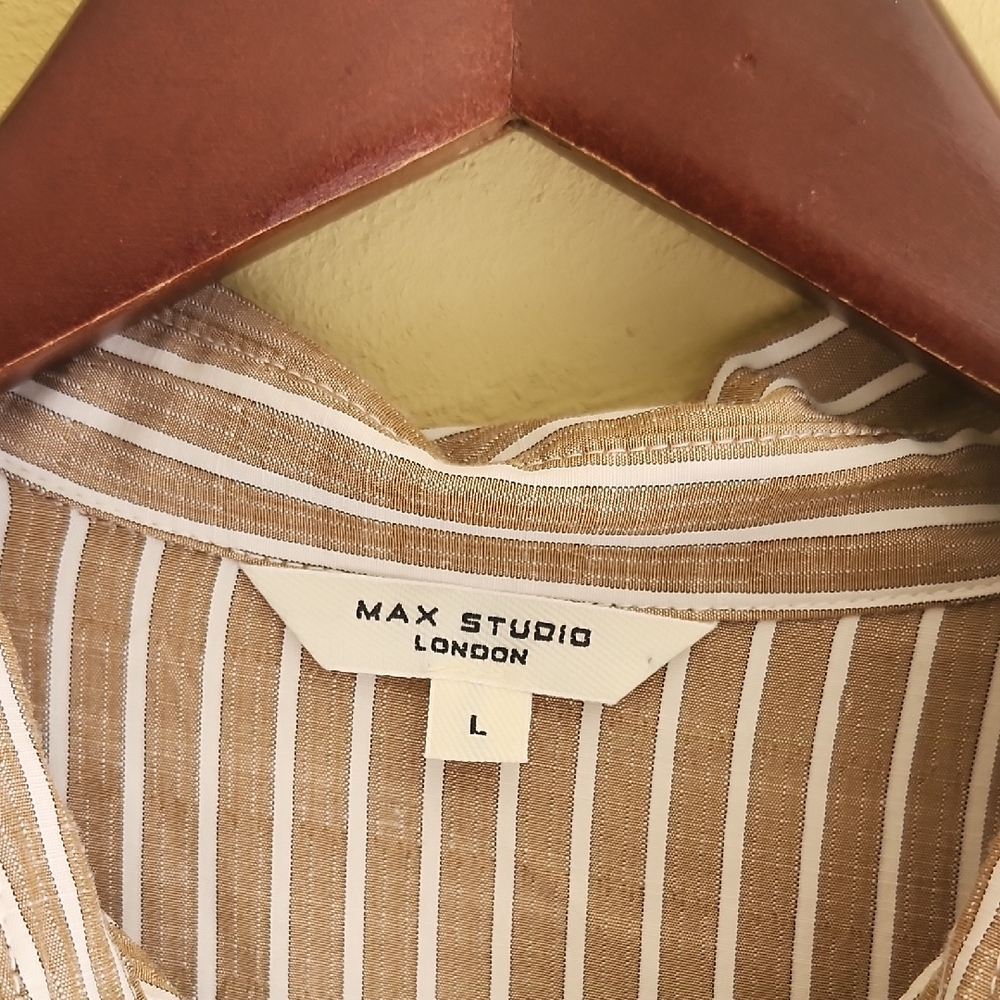 Max Studio Bohemian Beige Striped Long Sleeve Dress - Picture 4 of 16